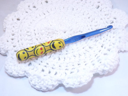 Smile Emoji Polymer Clay Covered Crochet Hook