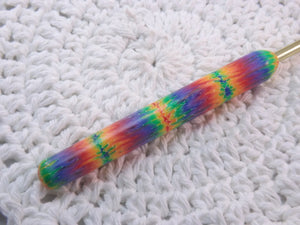 Rainbow Monet-like Watercolor Polymer Crochet Hook