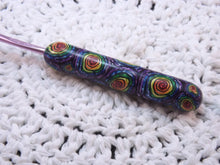Rainbow Spirals Polymer Clay Covered Crochet Hook