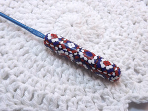 Patriotic Red, White and Blue Granny Squares Polymer Clay Crochet Hook