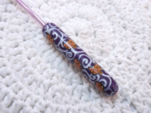 Cute Kitty Cats on a Purple Swirly Background Polymer Clay Crochet Hook