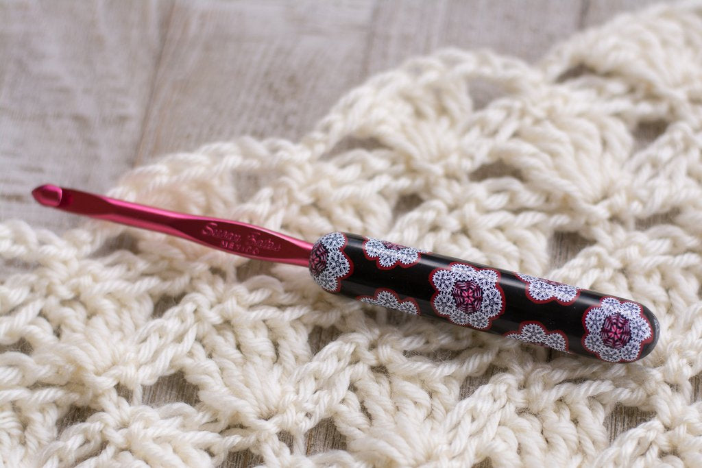 Black, White and Red Bandana Polymer Clay Crochet Hook
