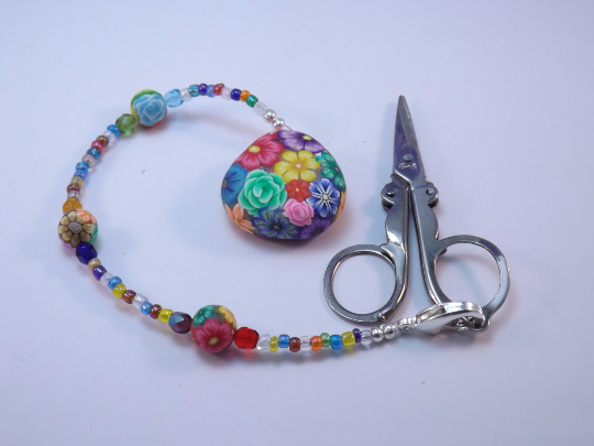 Compact Scissors with Colorful Floral Fob – Happy Polymer Crochet Hooks