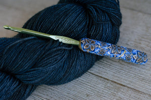 Pretty Blue and Bronze Polymer Clay Crochet Hook